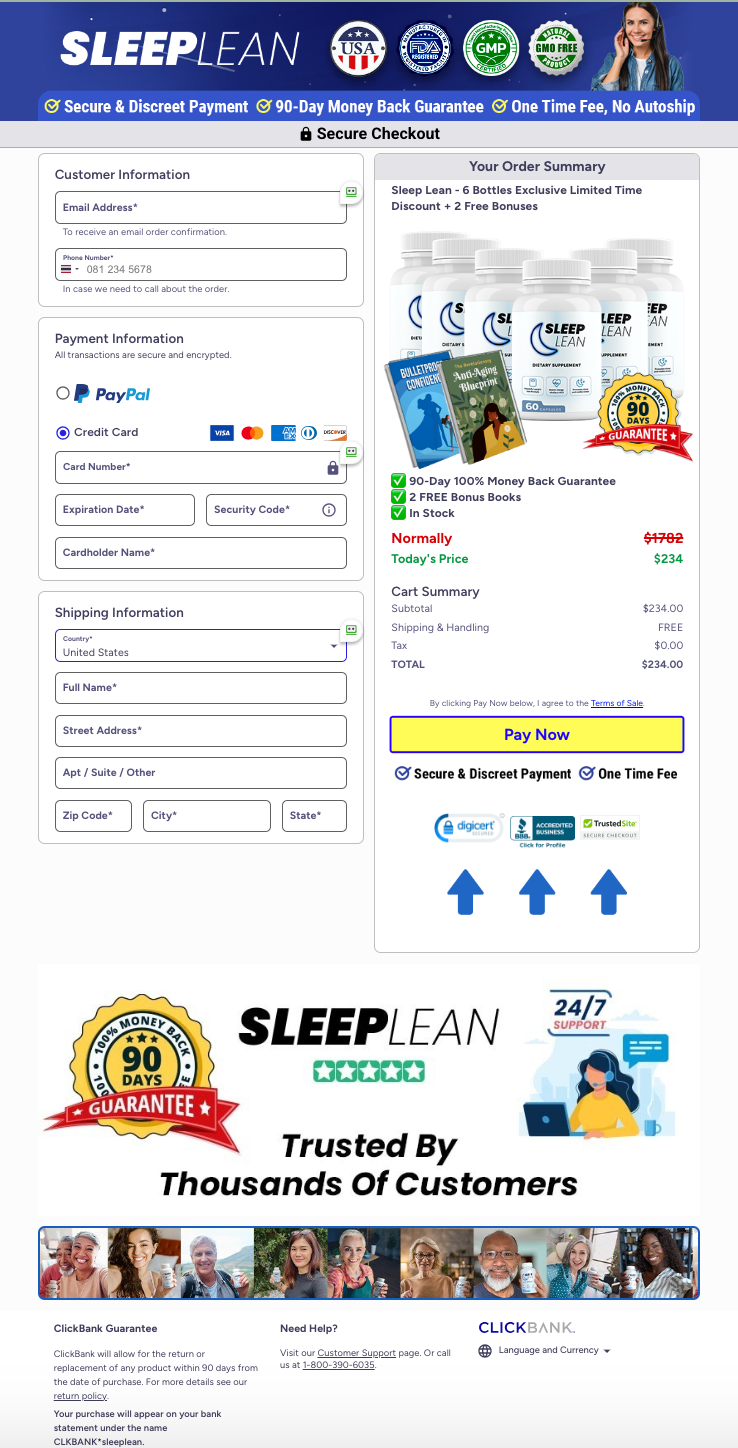 SleepLean Official Website Secure Order Page